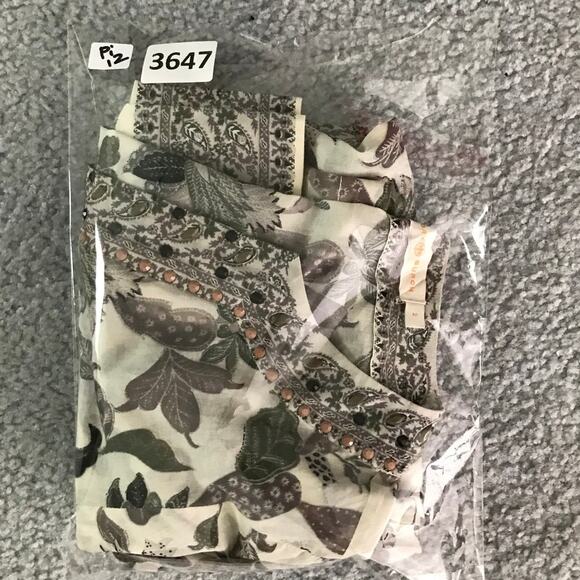 Tory Burch Embellished Botanical Print Tunic Blouse Size‎ 2 Cream Deep V-Neck - Picture 7 of 7